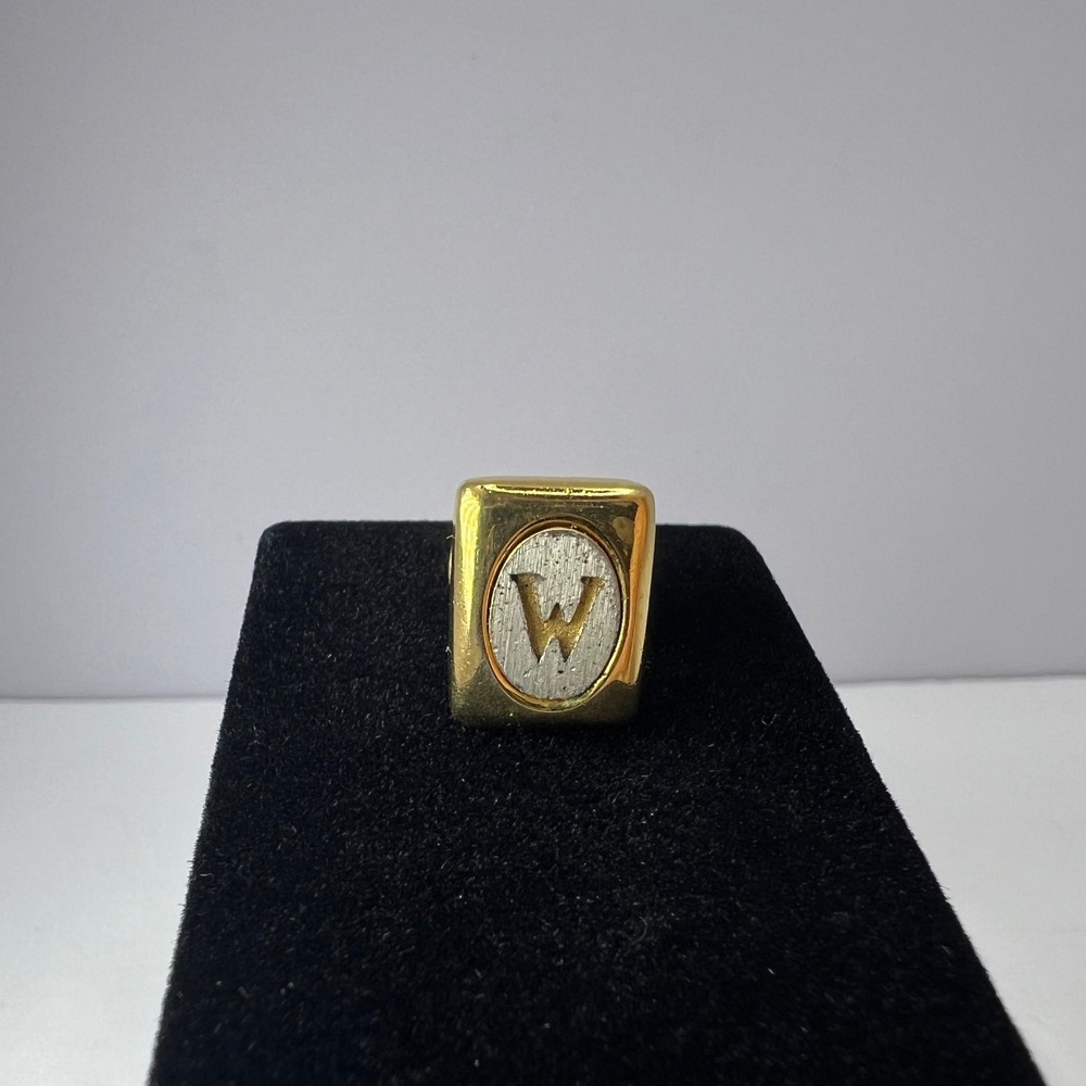 Vintage Gold Tone Initial W Lapel Pin Rectangle Two Tone Suit Midcentury Dapper
